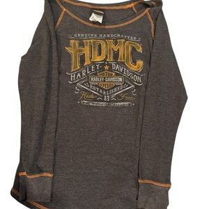 Harley-Davidson Women's Long Sleeve Thermal Shirt Gray Orange XL Nebraska